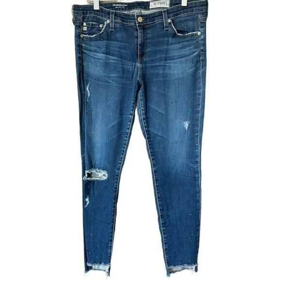 Ag Adriano Goldschmied Denim - AG‎ Adriano Golschmeid Distressed The Legging Ankle Skinny Jeans Womens 32